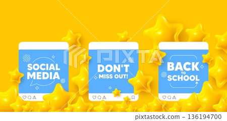 Miss out social media post. Back to school template. Dont miss out tag. Special offer price sign. Advertising discounts symbol. Like, comment and share icons. Vector Miss out social media post. Back to school template. Dont miss out tag. Special offer price sign. Advertising discounts symbol. Like, comment and share icons. Vector 136194700