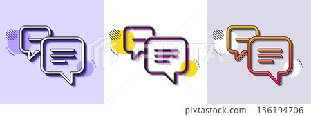 Dots message line icon. Halftone dotted pattern. Gradient icon with grain shadow. Chat comment sign. Speech bubble symbol. Line dots message icon. Various designs. Vector 136194706