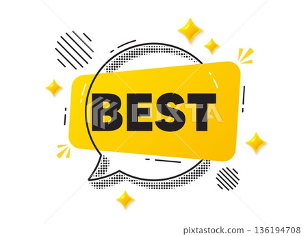 Best chat speech bubble. Social media concept. Best promotion tag. Special offer Sale sign. Advertising Discounts symbol. Yellow chat message. Offer speech bubble. Glare 3d stars. Vector 136194708