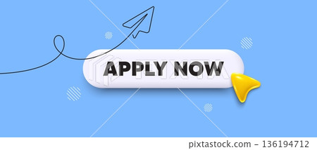 Apply now search bar. Share plane line icon. Apply now. Register today sign. Job hiring symbol. Search button with 3d cursor. Vector 136194712