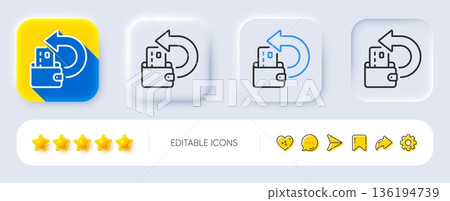 Cash back line icon. Neumorphic, Flat shadow, 3d buttons. Credit card money sign. Online wallet symbol. Line cash back icon. Social media icons. Vector 136194739