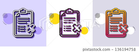 Reject checklist line icon. Halftone dotted pattern. Gradient icon with grain shadow. Decline document sign. Delete file. Line reject checklist icon. Various designs. Vector Reject checklist line icon. Halftone dotted pattern. Gradient icon with grain shadow. Decline document sign. Delete file. Line reject checklist icon. Various designs. Vector 136194758