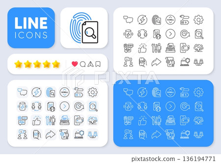 Scroll down, Update time and Repairman line icons for web app. Message, Share, Like social media icons. Pack of Financial app, Speech bubble, Search document pictogram icons. Vector Scroll down, Update time and Repairman line icons for web app. Message, Share, Like social media icons. Pack of Financial app, Speech bubble, Search document pictogram icons. Vector 136194771
