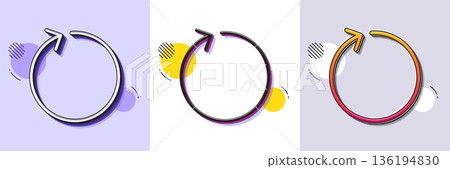 Loop arrow line icon. Halftone dotted pattern. Gradient icon with grain shadow. Refresh Arrowhead symbol. Navigation pointer sign. Line loop icon. Various designs. Vector 136194830