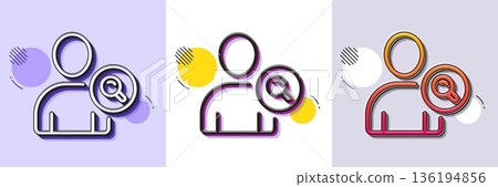 Search User line icon. Halftone dotted pattern. Gradient icon with grain shadow. Profile Avatar with Magnifying glass sign. Person silhouette symbol. Line find user icon. Various designs. Vector Search User line icon. Halftone dotted pattern. Gradient icon with grain shadow. Profile Avatar with Magnifying glass sign. Person silhouette symbol. Line find user icon. Various designs. Vector 136194856
