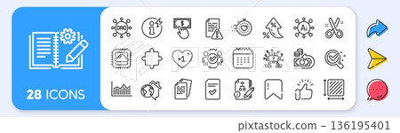 Chemistry lab, Checked file and Algorithm line icons. Interest rate, AI generate, Inflation icons. Pack of Cloud computing, Approved teamwork, Timer icon. Vector 136195401