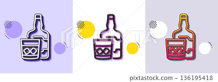 Whiskey glass with ice cubes line icon. Halftone dotted pattern. Gradient icon with grain shadow. Scotch alcohol sign. Line whiskey glass icon. Various designs. Vector Whiskey glass with ice cubes line icon. Halftone dotted pattern. Gradient icon with grain shadow. Scotch alcohol sign. Line whiskey glass icon. Various designs. Vector 136195418