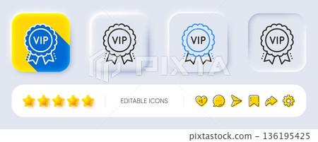 Vip award line icon. Neumorphic, Flat shadow, 3d buttons. Very important person medal sign. Member club privilege symbol. Line vip award icon. Social media icons. Vector Vip award line icon. Neumorphic, Flat shadow, 3d buttons. Very important person medal sign. Member club privilege symbol. Line vip award icon. Social media icons. Vector 136195425