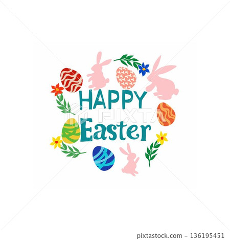Print Happy Easter Egg Shape Spring Flowers Bunnies free vector illustration Print Happy Easter Egg Shape Spring Flowers Bunnies free vector illustration 136195451