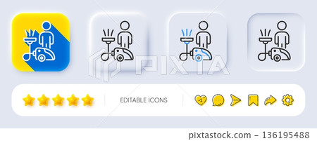 Cleaning line icon. Neumorphic, Flat shadow, 3d buttons. Household service sign. Professional vacuum cleaner symbol. Line cleaning icon. Social media icons. Vector Cleaning line icon. Neumorphic, Flat shadow, 3d buttons. Household service sign. Professional vacuum cleaner symbol. Line cleaning icon. Social media icons. Vector 136195488
