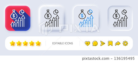 Salary line icon. Neumorphic, Flat shadow, 3d buttons. Increase invest money sign. Inflation symbol. Line salary icon. Social media icons. Vector Salary line icon. Neumorphic, Flat shadow, 3d buttons. Increase invest money sign. Inflation symbol. Line salary icon. Social media icons. Vector 136195495