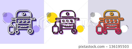 Gas grill line icon. Halftone dotted pattern. Gradient icon with grain shadow. Barbecue cooker for cooking food sign. Meat brazier symbol. Line gas grill icon. Various designs. Vector Gas grill line icon. Halftone dotted pattern. Gradient icon with grain shadow. Barbecue cooker for cooking food sign. Meat brazier symbol. Line gas grill icon. Various designs. Vector 136195503