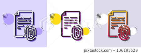 Fingerprint document line icon. Halftone dotted pattern. Gradient icon with grain shadow. Finger print scan sign. Biometric identity symbol. Line fingerprint icon. Various designs. Vector Fingerprint document line icon. Halftone dotted pattern. Gradient icon with grain shadow. Finger print scan sign. Biometric identity symbol. Line fingerprint icon. Various designs. Vector 136195529