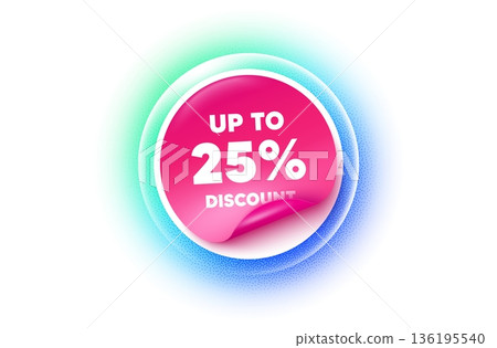 Discount tag sticker blue gradient. Paper offer price tag. Up to 25 percent discount tag. Sale offer price sign. Special offer symbol. Save 25 percentages. Sticker label. Grain dots effect. Vector Discount tag sticker blue gradient. Paper offer price tag. Up to 25 percent discount tag. Sale offer price sign. Special offer symbol. Save 25 percentages. Sticker label. Grain dots effect. Vector 136195540