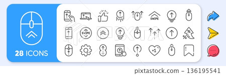 Swipe up line icons. Interest rate, AI generate, Inflation icons. Scrolling mouse, landing page swipe signs. Scroll up mobile device technology icons. Website scroll navigation. Vector Swipe up line icons. Interest rate, AI generate, Inflation icons. Scrolling mouse, landing page swipe signs. Scroll up mobile device technology icons. Website scroll navigation. Vector 136195541