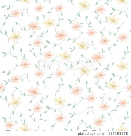 Seamless pattern with small cute spring flowers, perfect for nursery decor, and newborn fabric, hand drawn illustrations on white background Seamless pattern with small cute spring flowers, perfect for nursery decor, and newborn fabric, hand drawn illustrations on white background 136195578