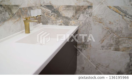 Modern bathroom interior with marble wall and sink 136195966