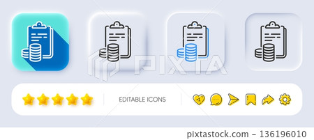 Accounting line icon. Neumorphic, Flat shadow, 3d buttons. Clipboard document sign. Budget report symbol. Line accounting icon. Social media icons. Vector Accounting line icon. Neumorphic, Flat shadow, 3d buttons. Clipboard document sign. Budget report symbol. Line accounting icon. Social media icons. Vector 136196010