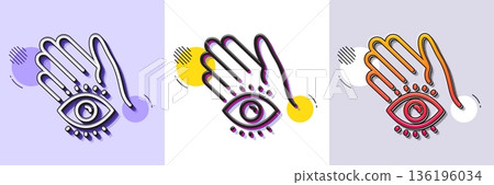 Meditation eye line icon. Halftone dotted pattern. Gradient icon with grain shadow. Yoga mind sign. Spirit therapy symbol. Line meditation eye icon. Various designs. Vector 136196034