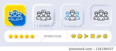 Group line icon. Neumorphic, Flat shadow, 3d buttons. Users or Teamwork sign. Male Person silhouette symbol. Line group icon. Social media icons. Vector 136196037