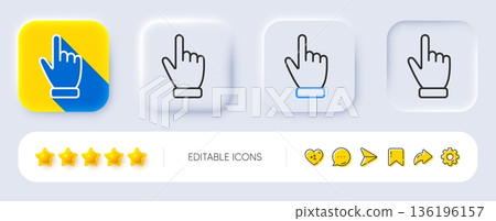 Hand cursor line icon. Neumorphic, Flat shadow, 3d buttons. Click action sign. Finger pointer symbol. Line cursor icon. Social media icons. Vector Hand cursor line icon. Neumorphic, Flat shadow, 3d buttons. Click action sign. Finger pointer symbol. Line cursor icon. Social media icons. Vector 136196157