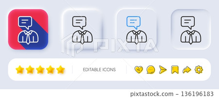 Human talking line icon. Neumorphic, Flat shadow, 3d buttons. Conversation sign. Communication speech bubble symbol. Line support service icon. Social media icons. Vector Human talking line icon. Neumorphic, Flat shadow, 3d buttons. Conversation sign. Communication speech bubble symbol. Line support service icon. Social media icons. Vector 136196183