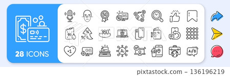 Web call, Ab testing and Video conference line icons. Interest rate, AI generate, Inflation icons. Pack of Petrol canister, Time management, Online access icon. Vector Web call, Ab testing and Video conference line icons. Interest rate, AI generate, Inflation icons. Pack of Petrol canister, Time management, Online access icon. Vector 136196219