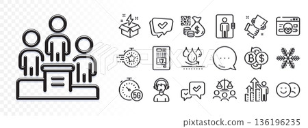 Approved, Business podium and 5g internet line icons for web app. Glare of light effect. Message icon. Pack of Like, Approve, Timer pictogram icons. Elevator, Consultant, Qr code signs. Vector 136196235