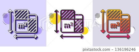 Floor plan line icon. Halftone dotted pattern. Gradient icon with grain shadow. Room dimension sign. House area measurement symbol. Line floor plan icon. Various designs. Vector 136196246
