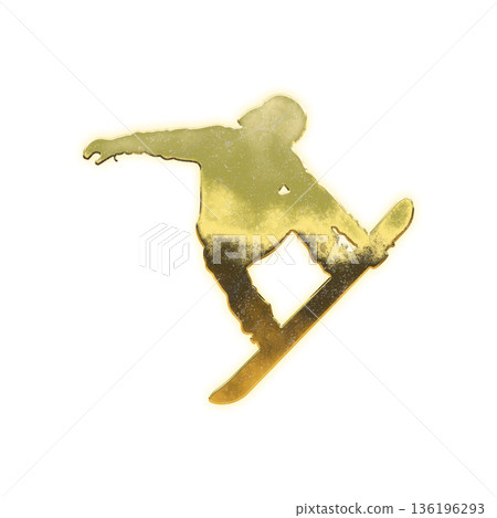 Golden Snowboarder Making a Grab, Alpha Channel 136196293