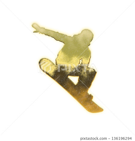 Golden snowboarder doing tricks, Alpha channel 136196294