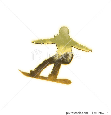 Golden snowboarder sliding, Alpha channel 136196296