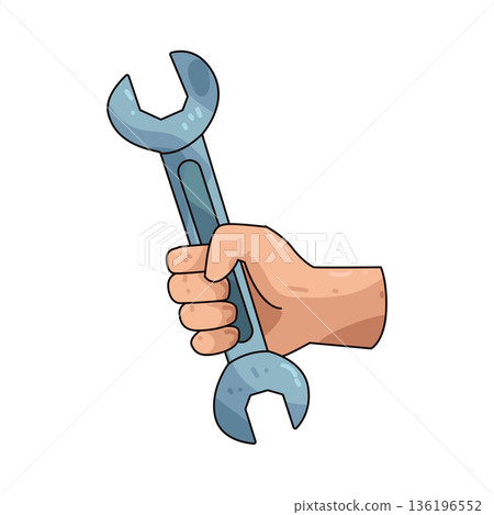 Illustration of Hand holding Wrench 136196552