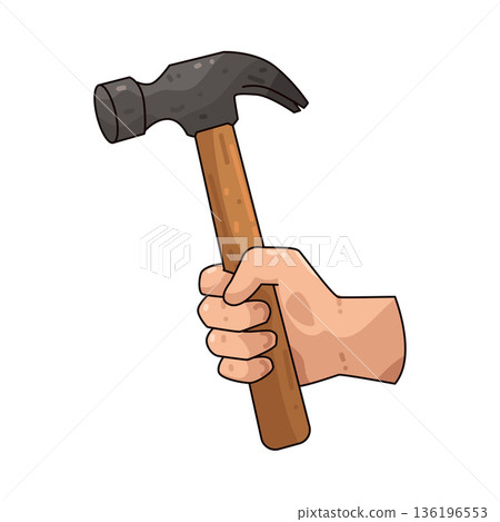 Illustration of Hand holding Hammer 136196553