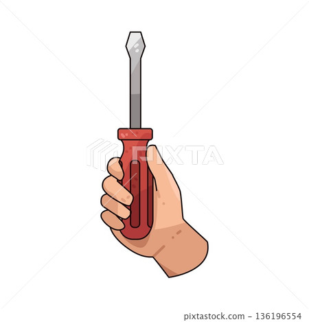Illustration of Hand holding Screwdriver 136196554