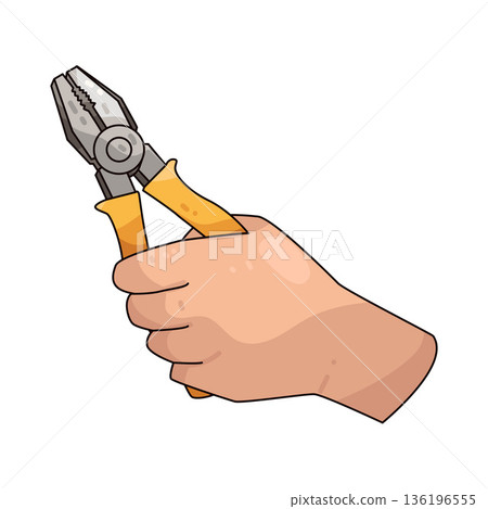 Illustration of Hand holding Pliers 136196555