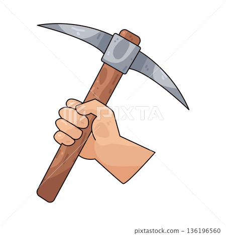 Illustration of Hand holding Pickaxe Illustration of Hand holding Pickaxe 136196560
