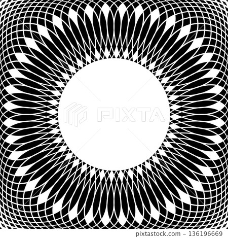 Radial Geometric Pattern with Circle Copy Space in Center. 3D Effect. 136196669