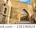 Medieval Gate of Los Herran with wooden portcullis . Old Town of Vitoria-Gasteiz, Basque Country 136196824
