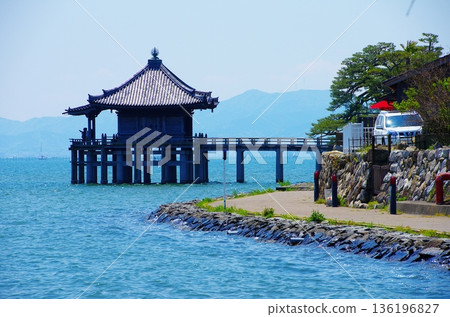 The floating temple on the lake and the tranquility of Lake Biwa The floating temple on the lake and the tranquility of Lake Biwa 136196827