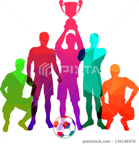 Silhouettes of soccer players with trophy cup Silhouettes of soccer players with trophy cup 136196976