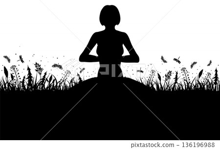 Silhouette of a Girl in Yoga pose 136196988