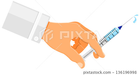 Doctor holding syringe in hand Doctor holding syringe in hand 136196998