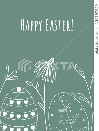 Easter card with white silhouette of painted eggs and herbs Easter card with white silhouette of painted eggs and herbs 136197090