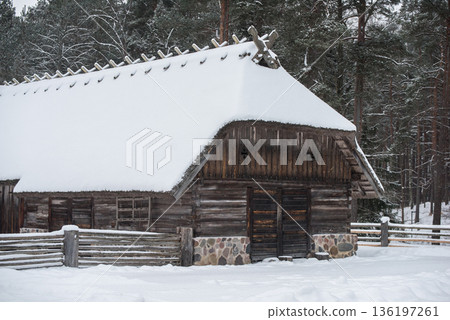 Latvian old wooden house. Riga, Latvia Latvian old wooden house. Riga, Latvia 136197261