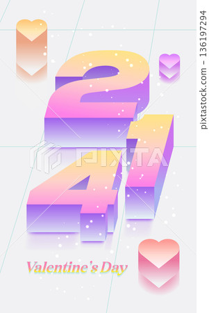 Modern 3D February 14 Valentine's Day Vertical Banner with Pastel Hearts 136197294