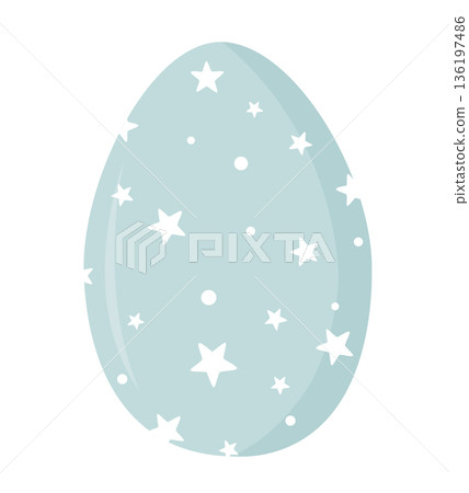 Blue painted Easter egg with star pattern isolated on white. Vector illustration 136197486