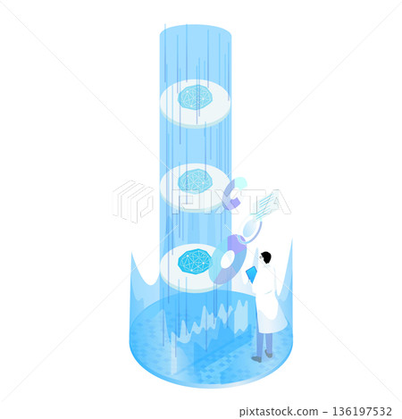 人工智慧和深度學習數據分析及研究人員的等距插圖 136197532