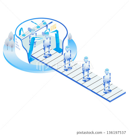 智慧工廠中自動生產人形機器人的生產線示意圖 136197537