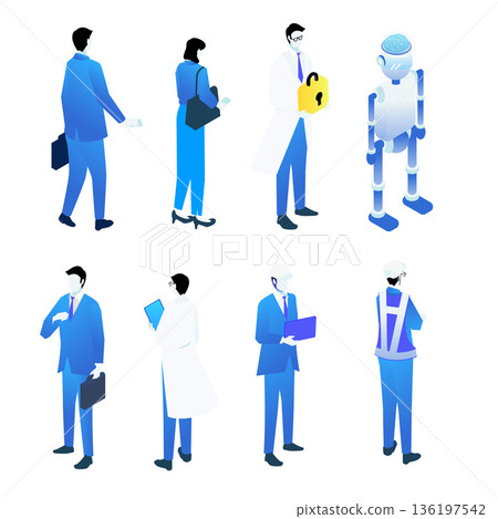 DX Promotion, Business, Researchers, Workers and Robots Isometric Characters 136197542